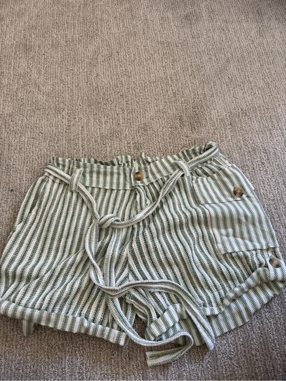 Striped Green & White Women’s Cargo Drawstring Shorts